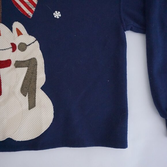 Vintage Jerzees Blue Sweater Snowman Flag Cotton Holiday Festive Snowflakes L - Picture 5 of 10